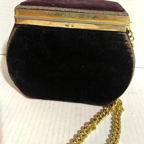vintage brown velvet shoulder handbag - Picture 3 of 12
